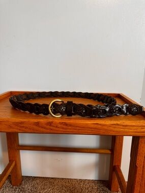 Braided Leather Belt with Gold Buckle - Black